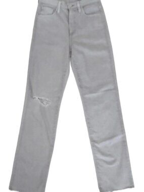 New AG ALEXXIS High Rise Vintage Straight Jeans Ripped Knee Raw Hems Lt Gray 26